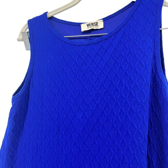 VERSE Quilted Sleeveless Dress - Royal Blue Textured Casual Dress USA - Picture 7 of 7